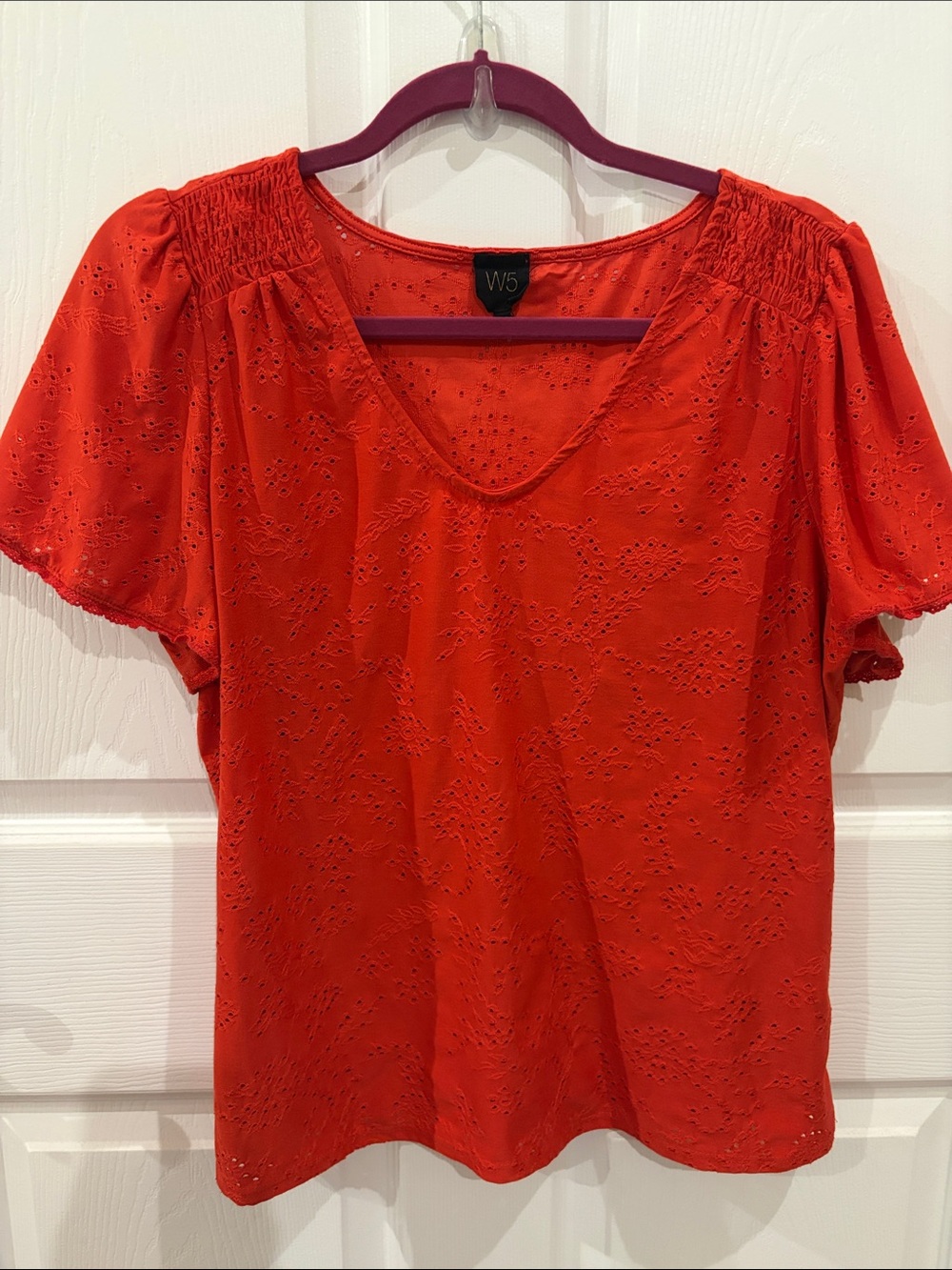 W5 Women’s Eyelet V-Neck Blouse Top Large L